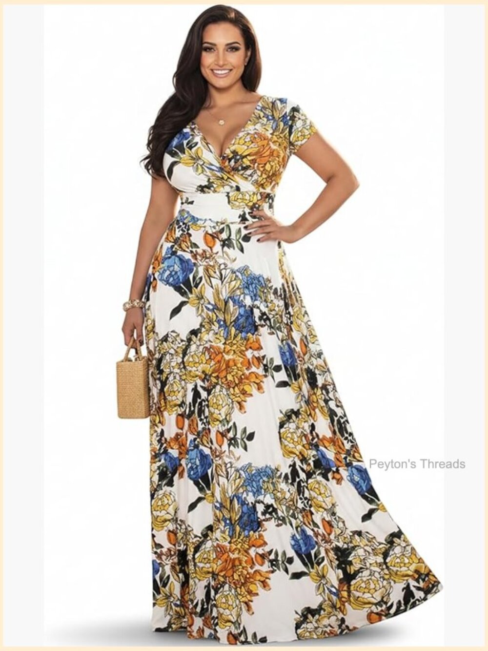 Floral Print Cap Sleeve Modest Flowy Summer Maxi Dress Gown